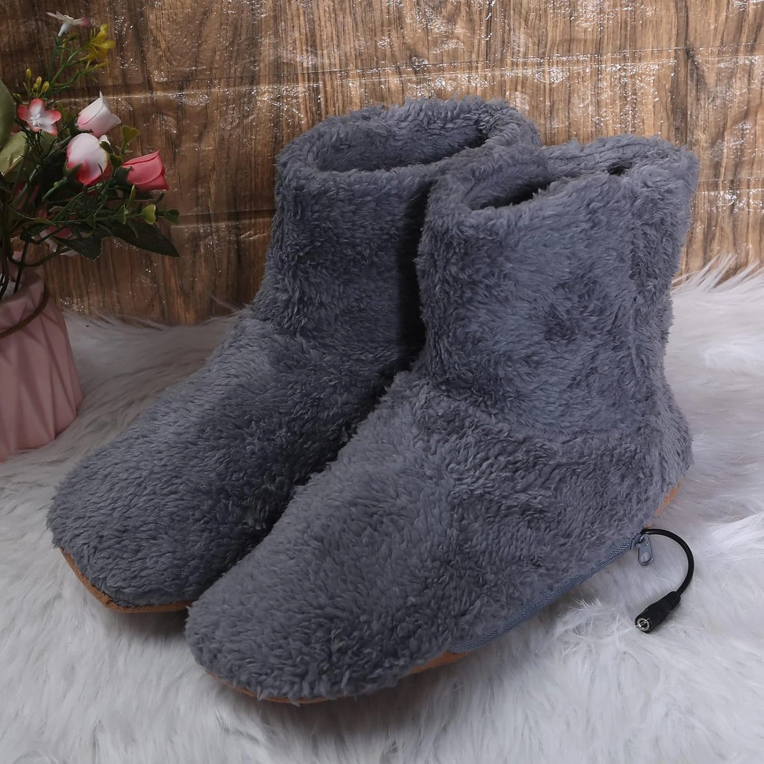 Men's Women's USB Electric Heating Foot Warm Shoes Plush Hides and Washable Winter Warm Accessories