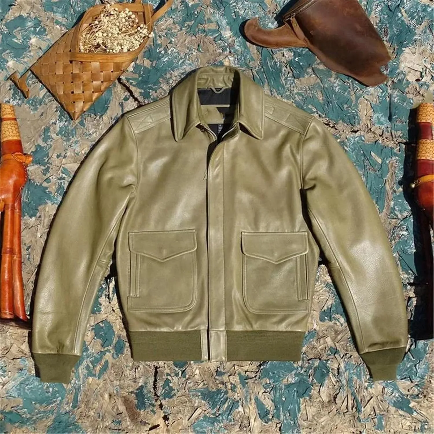 Men’s Aviation G2 Flight Leather Jacket Cowhide Slim Fit Midweight Coat