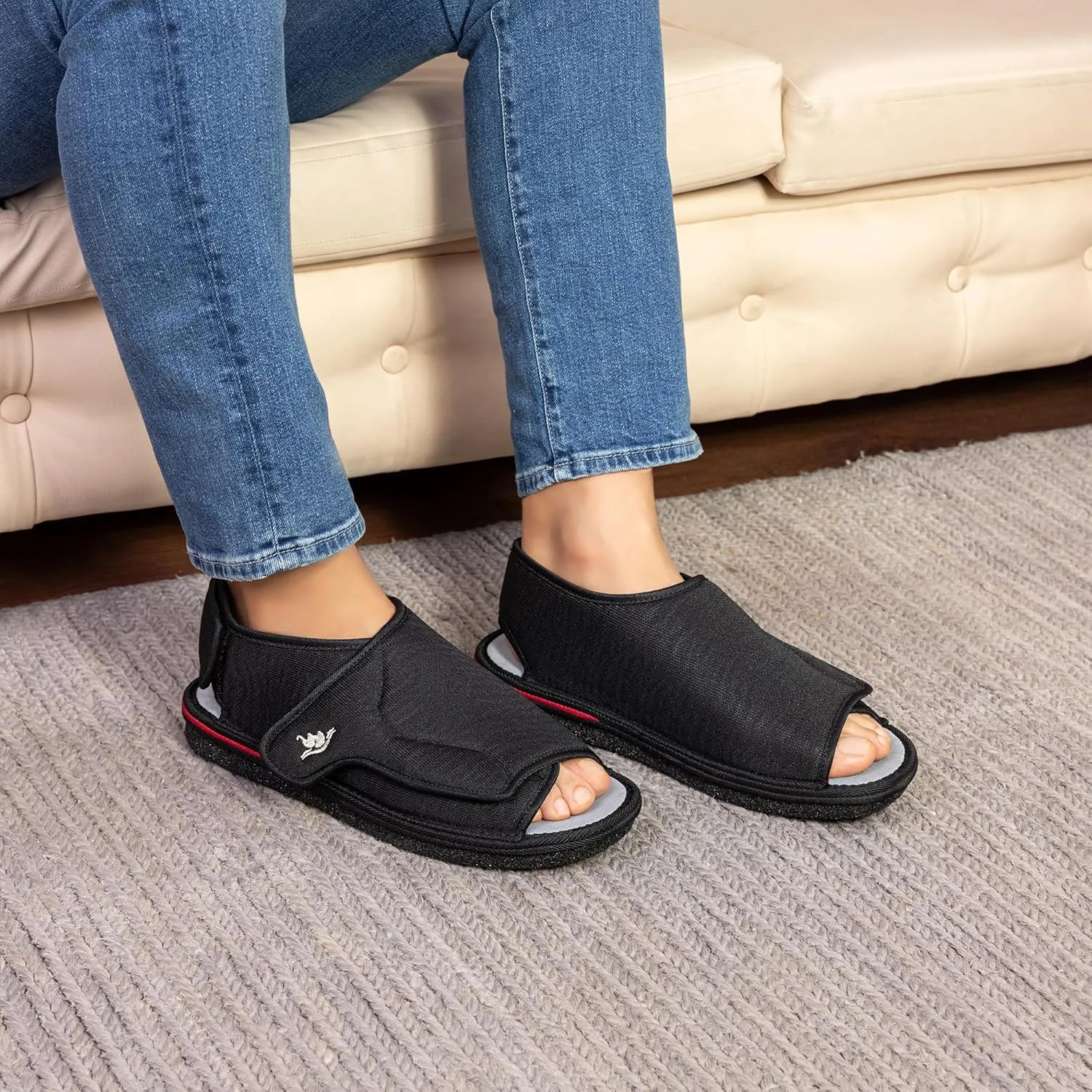 Men's Open Toe Foam Wide Diabetic Slippers Hook & Loop Closure Non-Slip Rubber Sole Flexible Orthotic Slippers Indoor/Outdoor Adjustable Soft Breathable