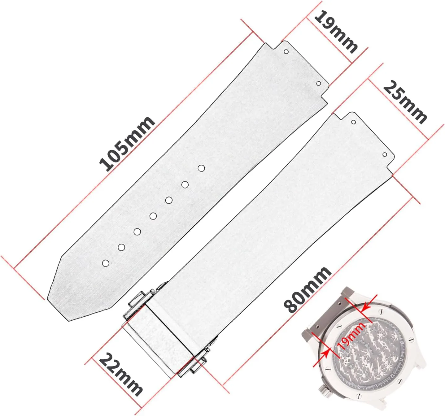 Men's Rubber Strap Compatible for 25mm Hublot Big Bang Series Ladies outdoor work waterproof silicone watch band wrist strap with buckle