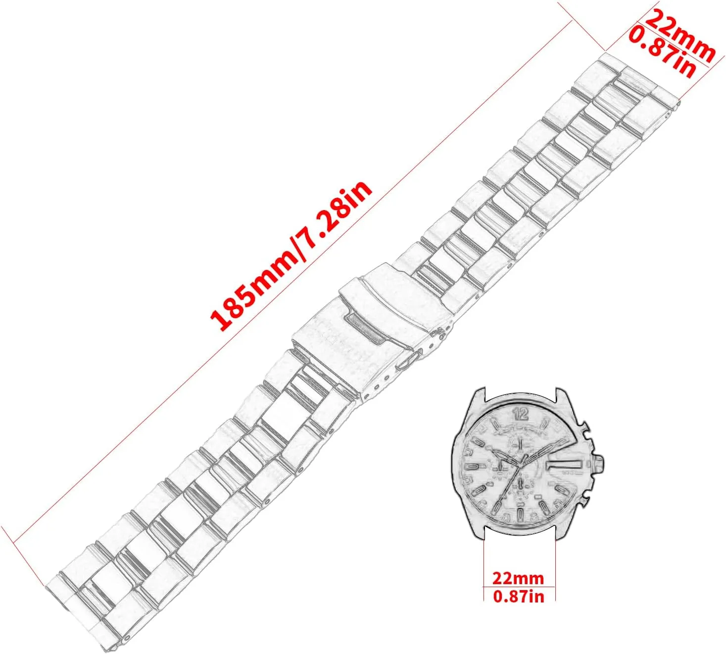 Men's Stainless Steel Strap Compatible for 22mm Luminox Leatherback Sea Turtle Giant 44mm 0320 0321 0323 0324 0325 0329 0330 0333 0335 0337 Ladies outdoor work waterproof watch band wrist strap Buckle