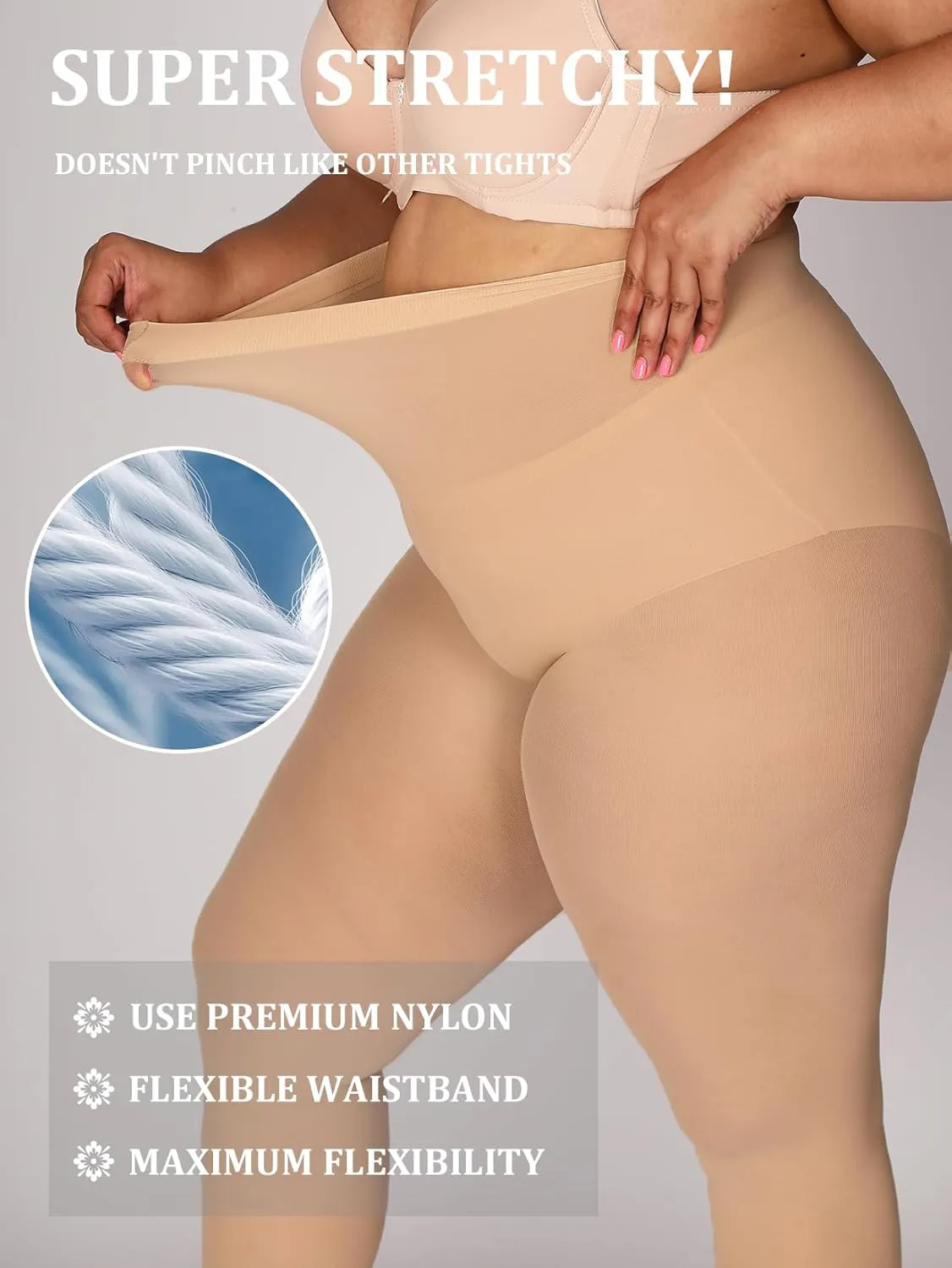 MERYLURE Ultra Plus Size Tights for Women Up To 6x, Semi Opaque Control Top Nylon Pantyhose,High Waist Fashion Stockings