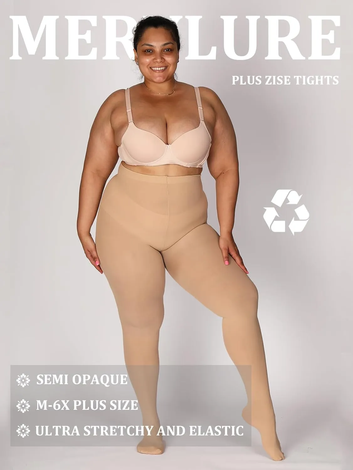 MERYLURE Ultra Plus Size Tights for Women Up To 6x, Semi Opaque Control Top Nylon Pantyhose,High Waist Fashion Stockings
