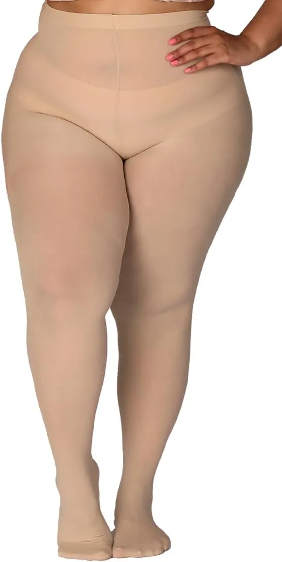 MERYLURE Ultra Plus Size Tights for Women Up To 6x, Semi Opaque Control Top Nylon Pantyhose,High Waist Fashion Stockings