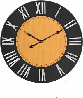 Metal Round Silent Roman Numeral Wall Clock, Battery Operated Wall Clock for Home Wall Decor, 24 Inch