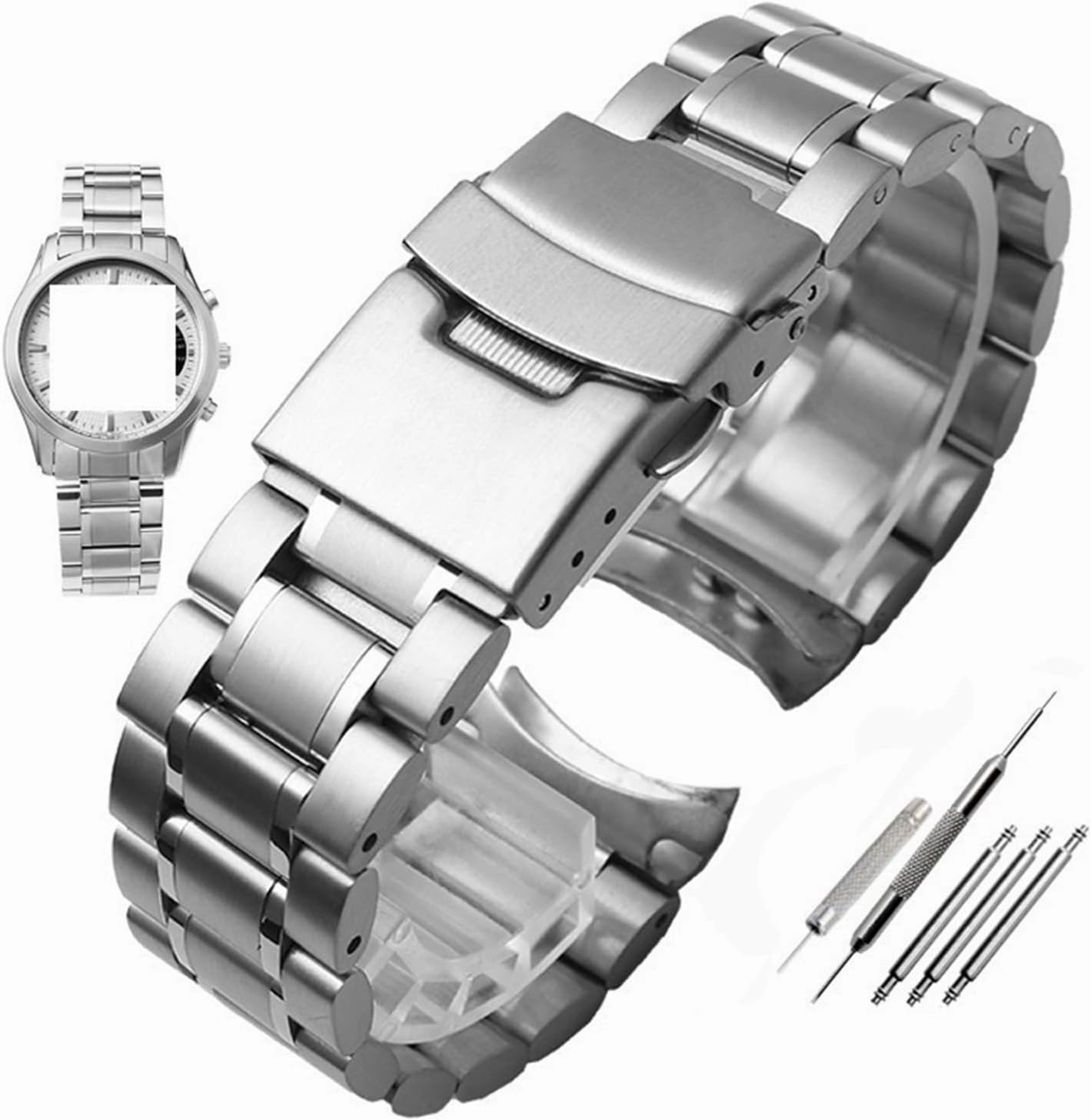 Metal Watch Band Stainless Steel Strap 20mm 22mm Folding Buckle Bracelet Strap for Smart Watch Traditional Watch Men Women Watch Accessories
