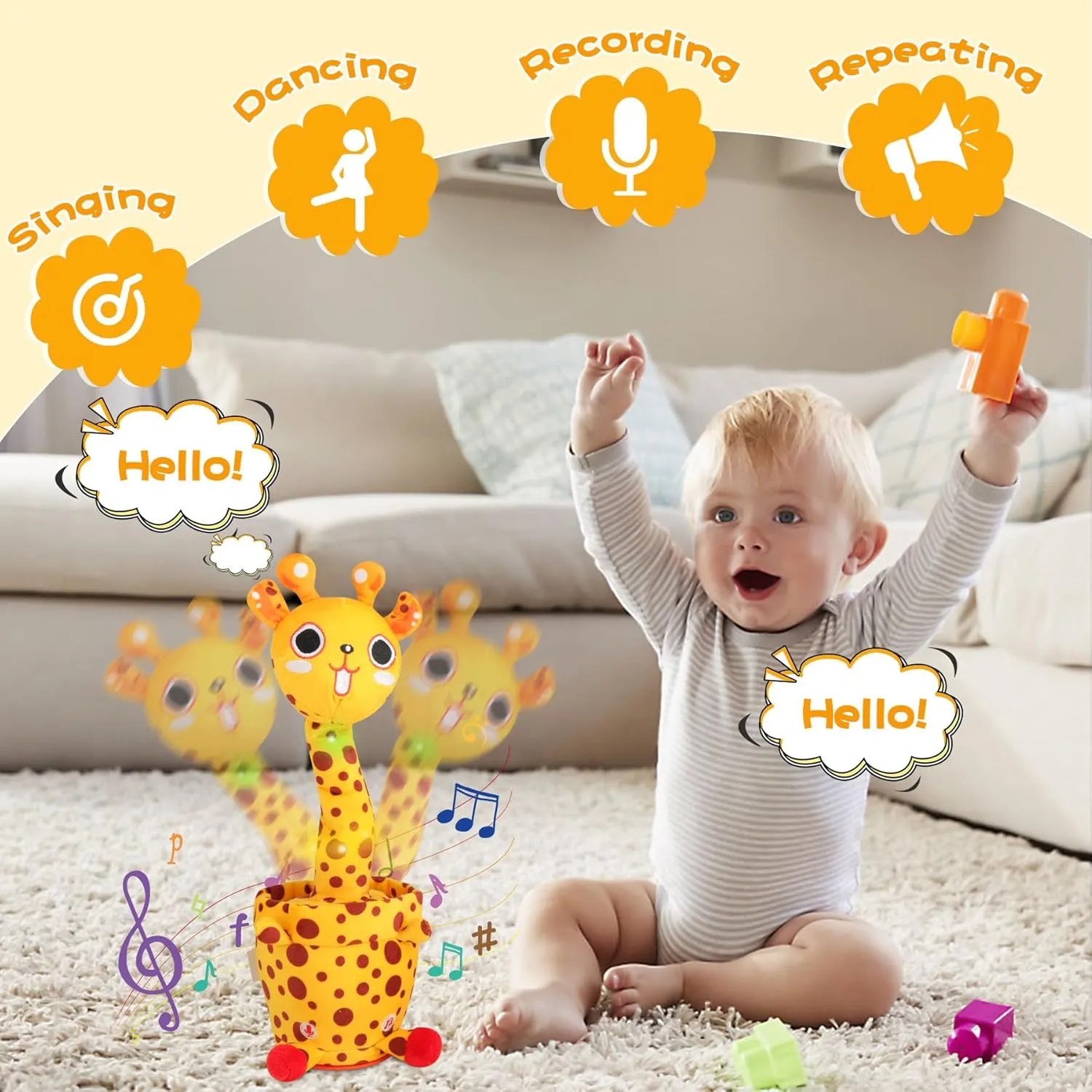 MIAODAM Dancing Talking Giraffe Toddler Toys Electronic Giraffe Plush Toy Interactive Mimicking Toy with Recording and Repeating for Boys Girls Gift