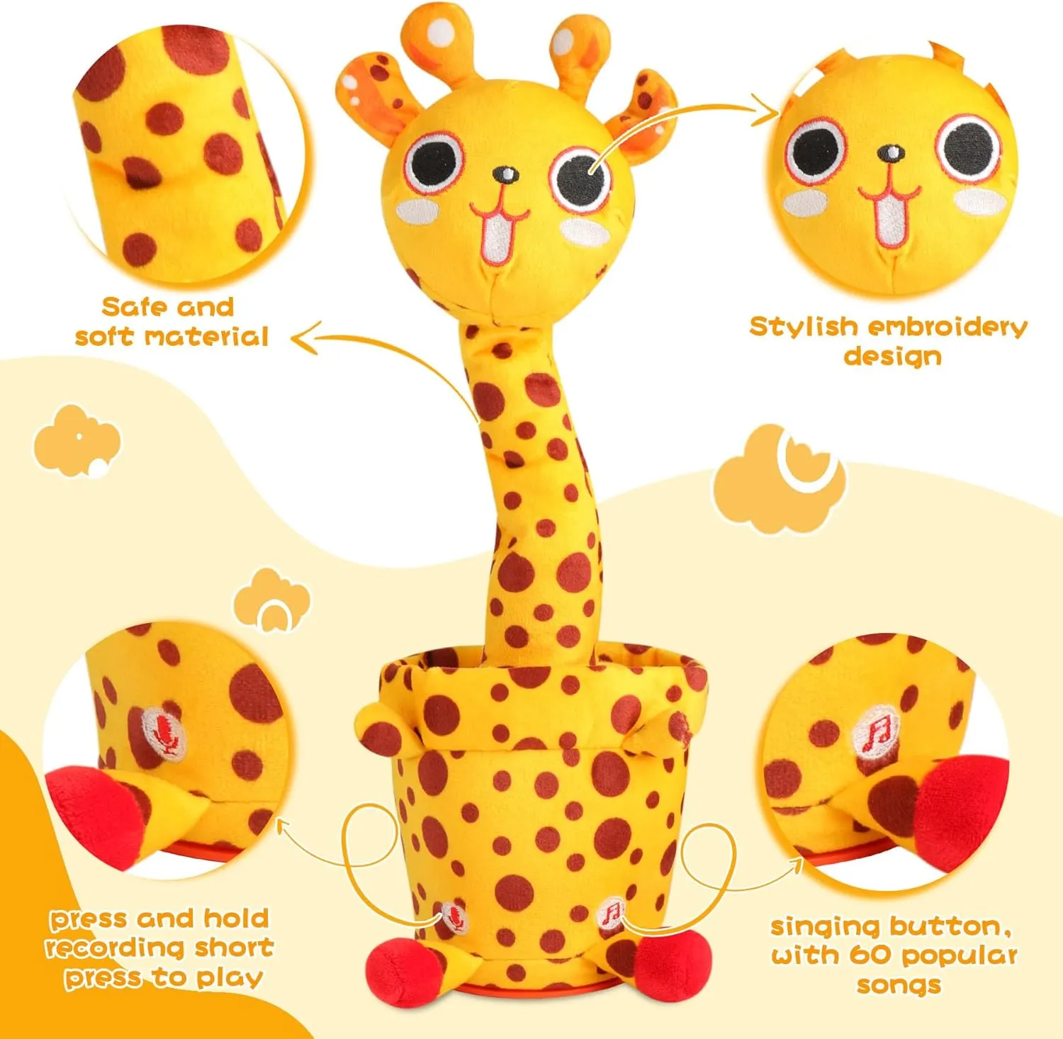 MIAODAM Dancing Talking Giraffe Toddler Toys Electronic Giraffe Plush Toy Interactive Mimicking Toy with Recording and Repeating for Boys Girls Gift