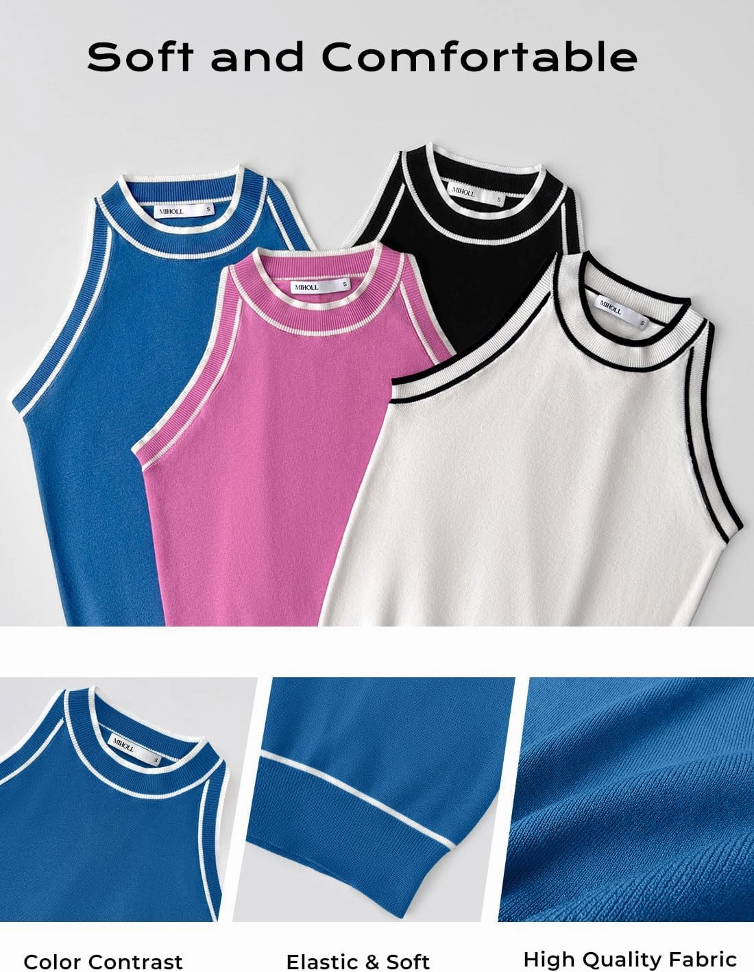 MIHOLL Women Summer Racerback Tank Tops Cute Sleeveless Halter Neck Tank Top Trendy Ribbed Cropped Tank Shirts