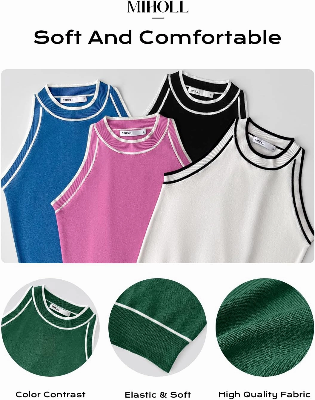 MIHOLL Women Summer Racerback Tank Tops Cute Sleeveless Halter Neck Tank Top Trendy Ribbed Cropped Tank Shirts