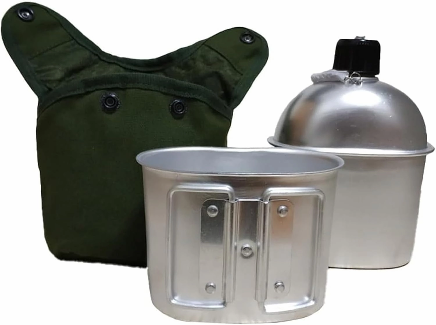 Military Canteen Set of 4, Canteen Cup Stove Pouch Kit, Aluminum Flask, Foldable Stove & Utensils, Compact Survival Gear for Camping & Hiking