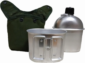 Military Canteen Set of 4, Canteen Cup Stove Pouch Kit, Aluminum Flask, Foldable Stove & Utensils, Compact Survival Gear for Camping & Hiking