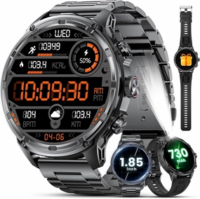 Military Smart Watches for Men with 80-Days Standby(710mAh)/Flashlight/50M Waterproof/1.85" HD Large Screen,100  Sports Fitness Tracker Watch,Pedometer Mens Smart Watch for Android iPhone