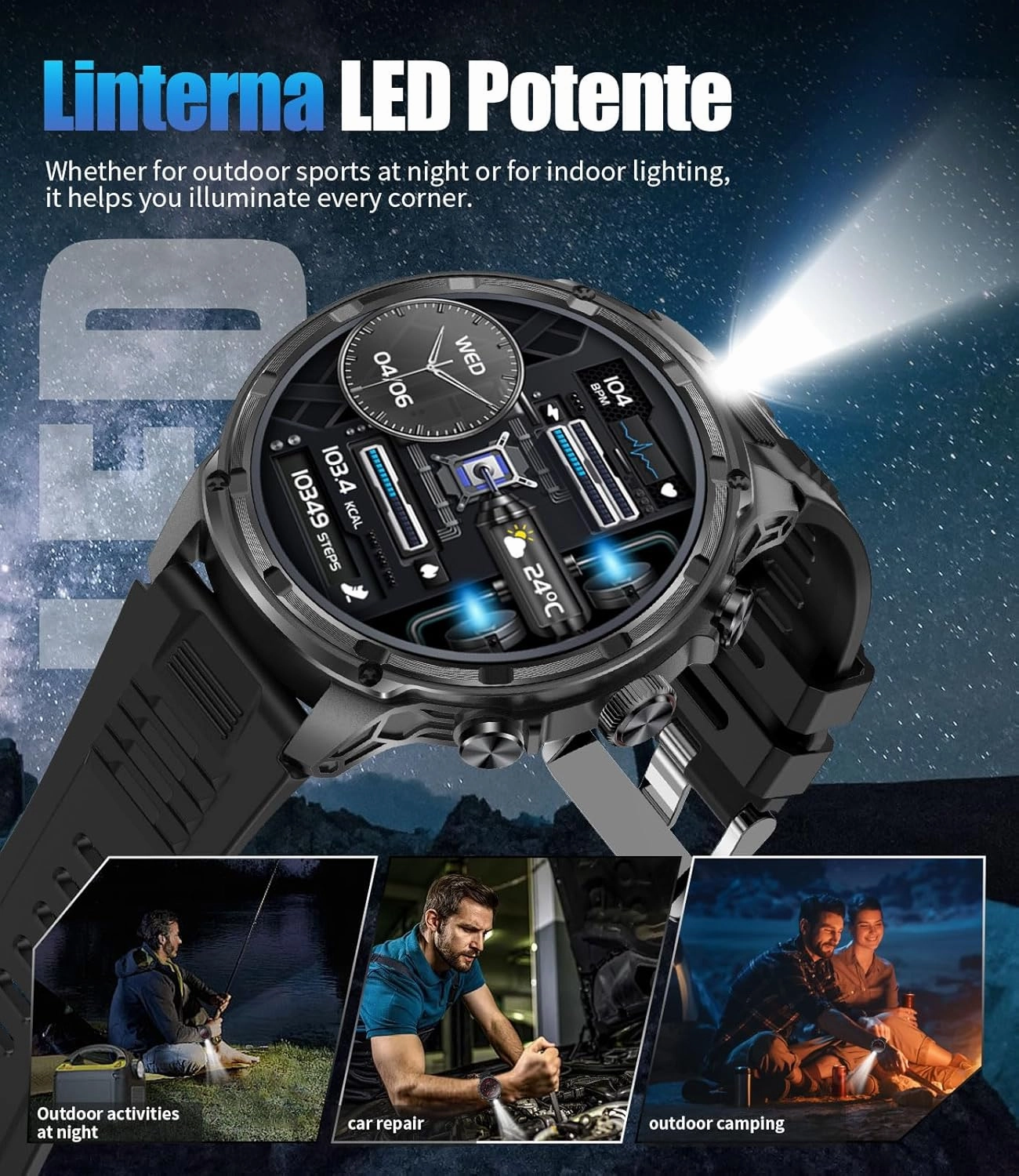 Military Smart Watches for Men with 80-Days Standby(710mAh)/Flashlight/50M Waterproof/1.85" HD Large Screen,100  Sports Fitness Tracker Watch,Pedometer Mens Smart Watch for Android iPhone