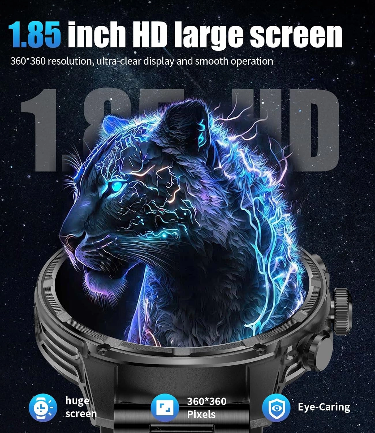 Military Smart Watches for Men with 80-Days Standby(710mAh)/Flashlight/50M Waterproof/1.85" HD Large Screen,100  Sports Fitness Tracker Watch,Pedometer Mens Smart Watch for Android iPhone