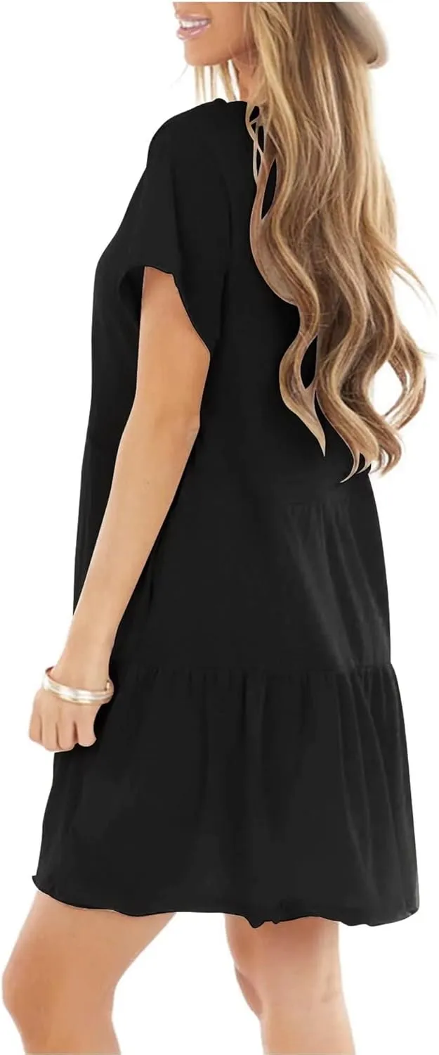 Minclouse Women's Short Sleeve Flowy Swing T Shirt Dress Baby Doll Cute Casual Pockets Dresses