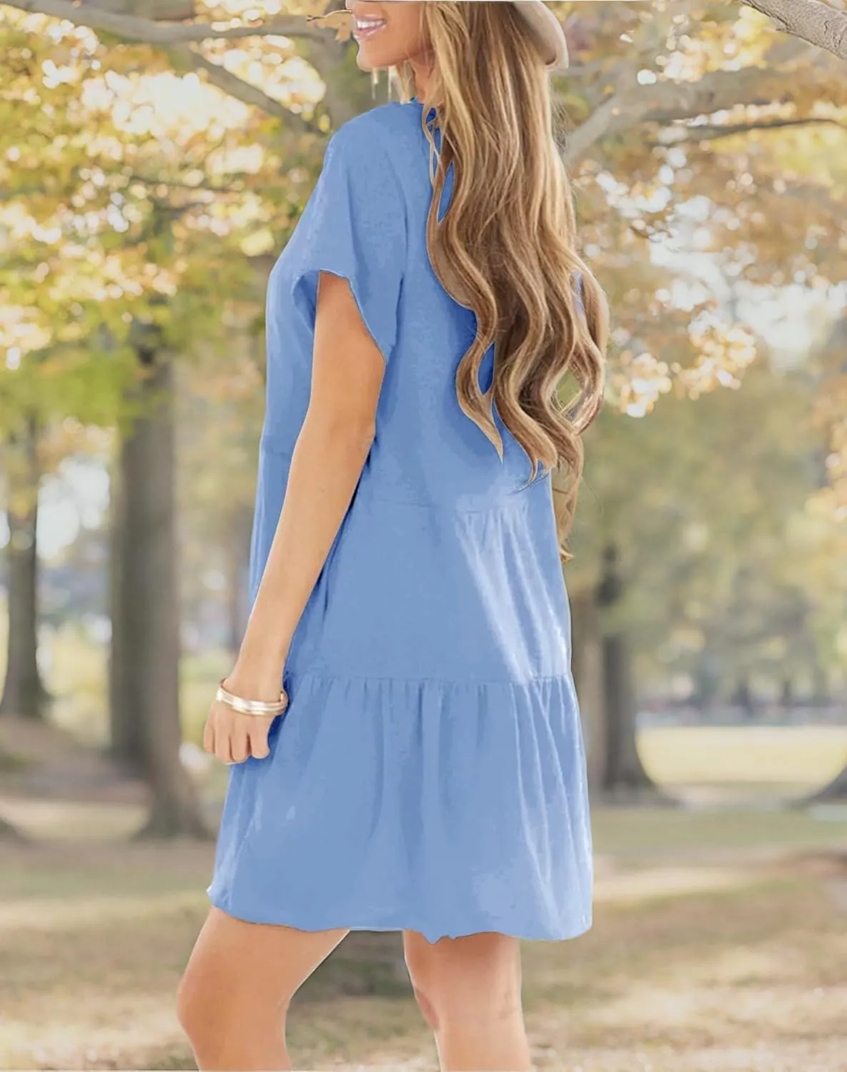 Minclouse Women's Short Sleeve Flowy Swing T Shirt Dress Baby Doll Cute Casual Pockets Dresses