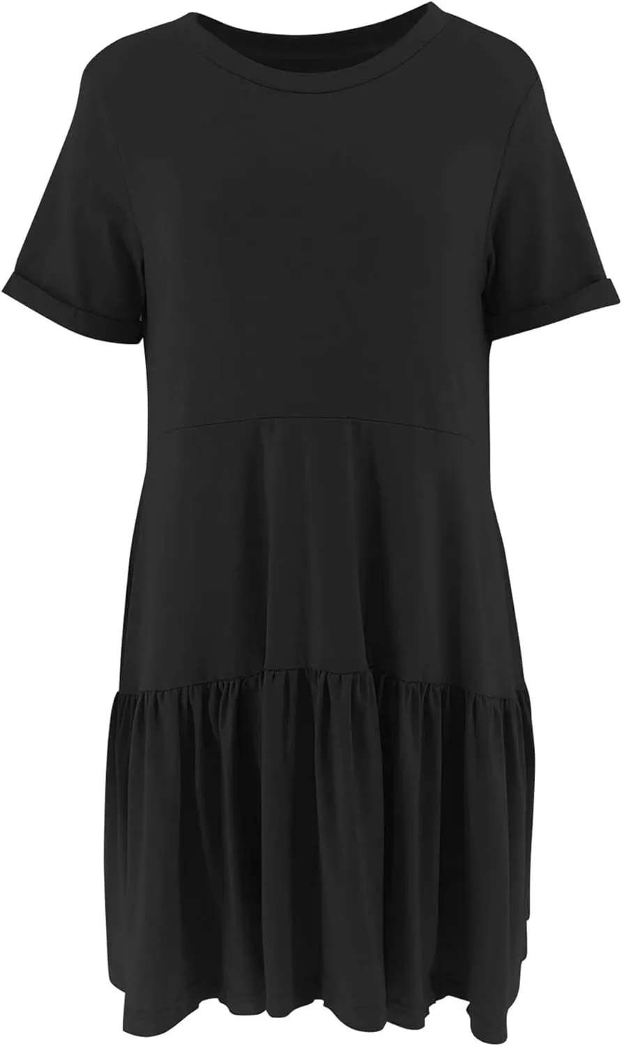 Minclouse Women's Short Sleeve Flowy Swing T Shirt Dress Baby Doll Cute Casual Pockets Dresses