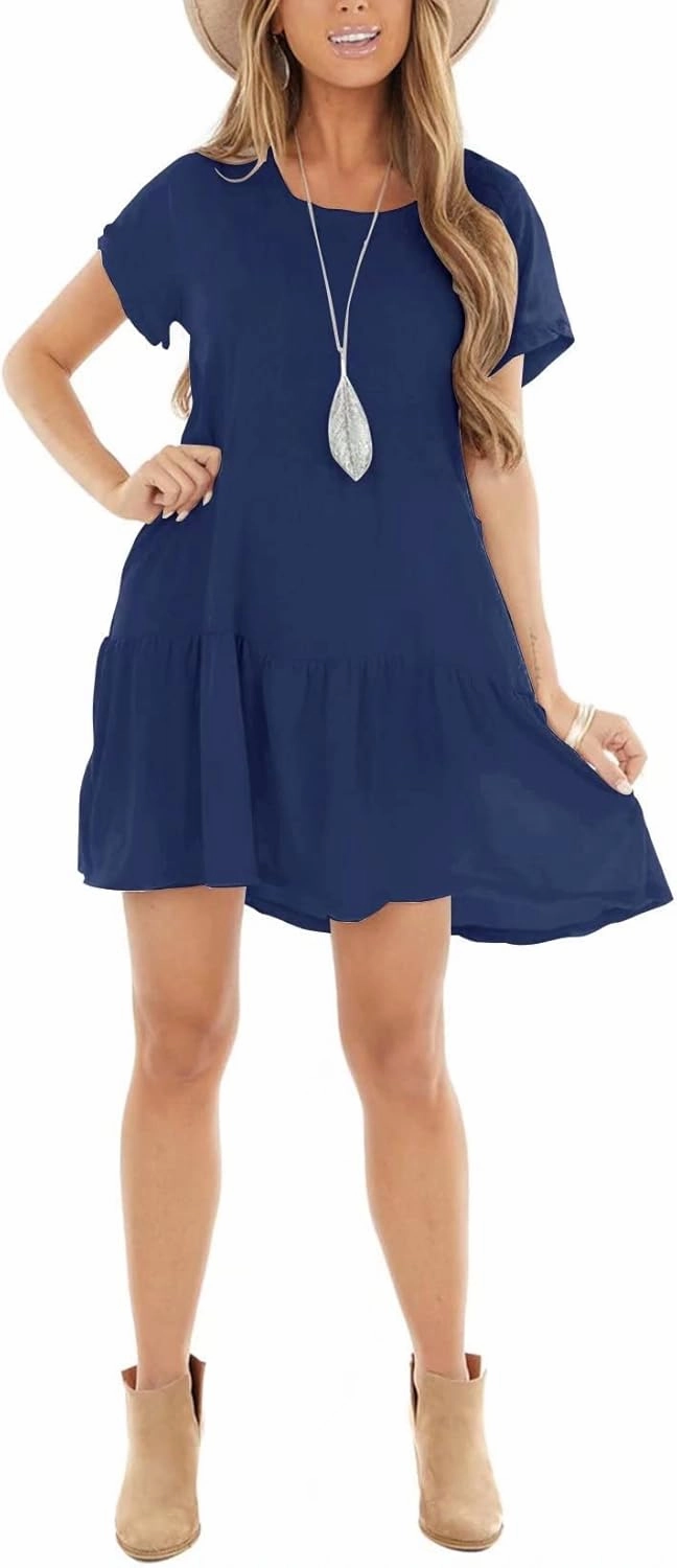 Minclouse Women's Short Sleeve Flowy Swing T Shirt Dress Baby Doll Cute Casual Pockets Dresses