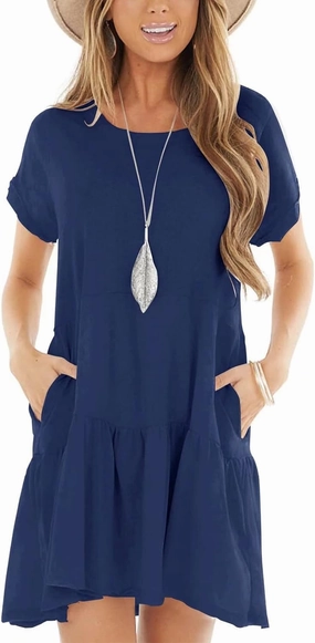 Minclouse Women's Short Sleeve Flowy Swing T Shirt Dress Baby Doll Cute Casual Pockets Dresses