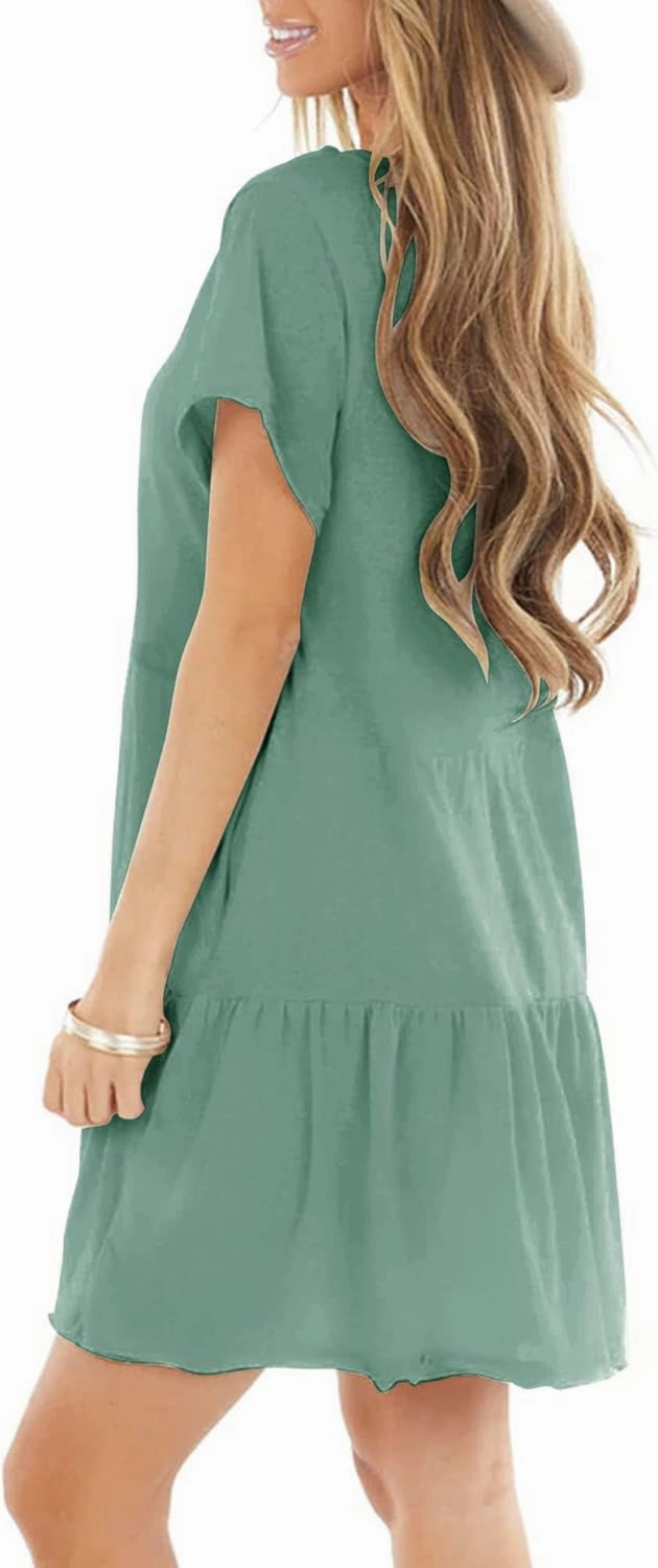 Minclouse Women's Short Sleeve Flowy Swing T Shirt Dress Baby Doll Cute Casual Pockets Dresses