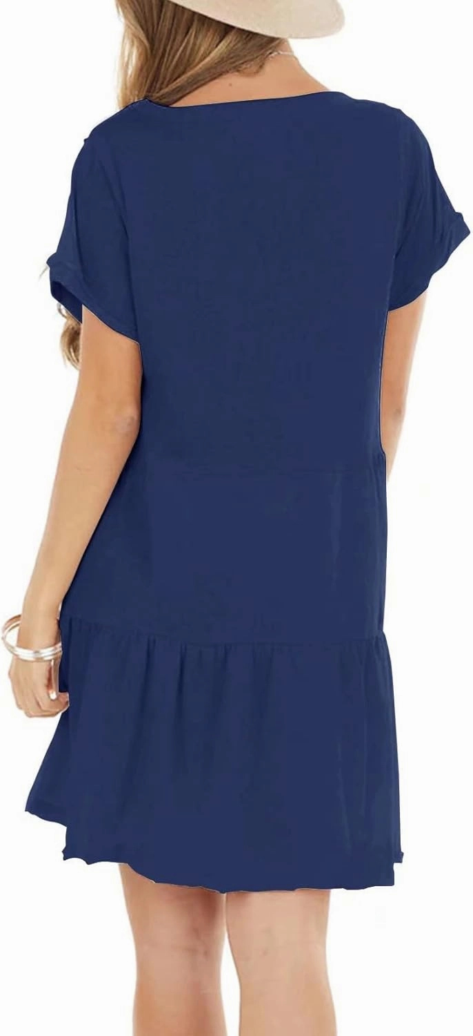Minclouse Women's Short Sleeve Flowy Swing T Shirt Dress Baby Doll Cute Casual Pockets Dresses