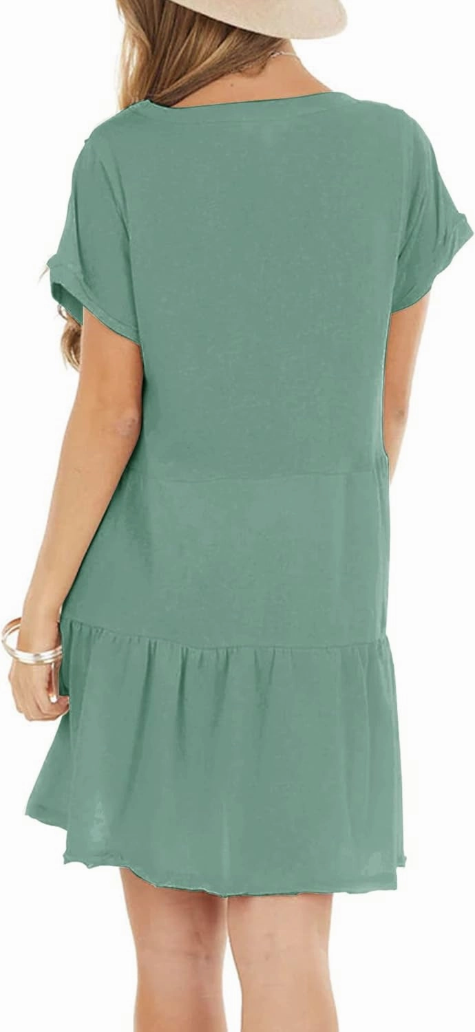 Minclouse Women's Short Sleeve Flowy Swing T Shirt Dress Baby Doll Cute Casual Pockets Dresses