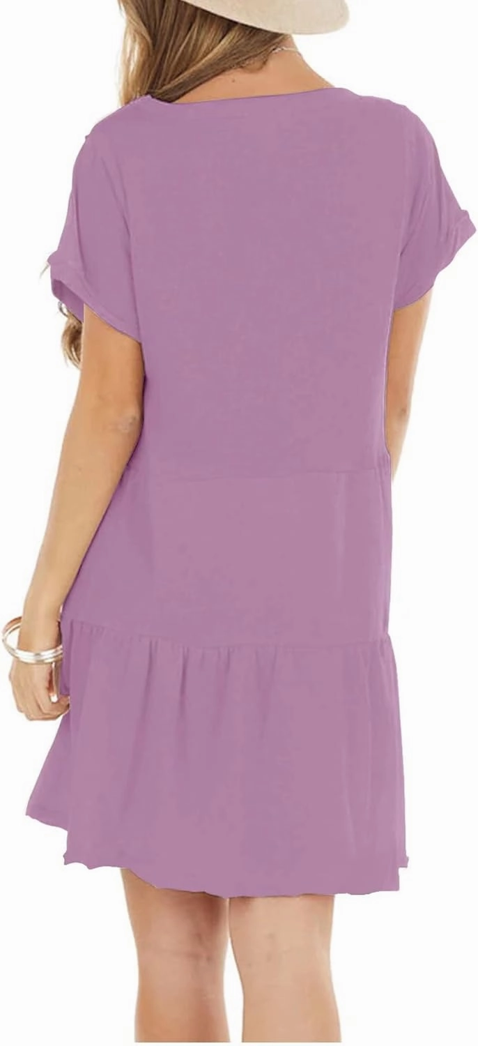Minclouse Women's Short Sleeve Flowy Swing T Shirt Dress Baby Doll Cute Casual Pockets Dresses