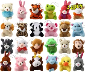 Mini Plush Animal Toy Set,Cute Animals Keychain Decoration for Kids,Goodie Bag Fillers, Basket Stuffers, School Prizes, Valentine's Day Party Supplies (24pcs)