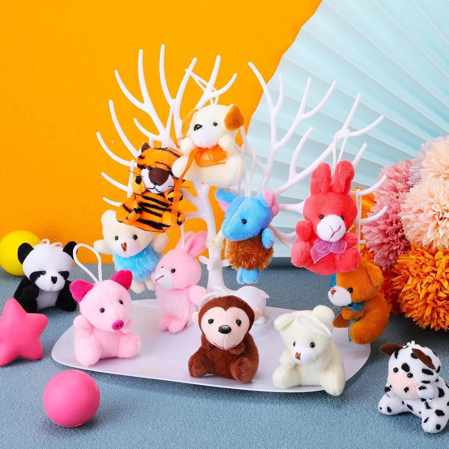 Mini Plush Animal Toy Set,Cute Animals Keychain Decoration for Kids,Goodie Bag Fillers, Basket Stuffers, School Prizes, Valentine's Day Party Supplies (24pcs)
