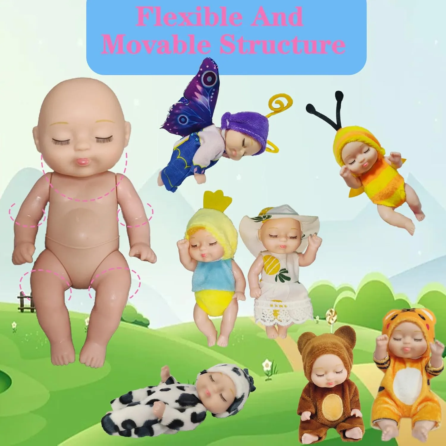 Mini Rebirth Doll, Gift Box Miniature Doll, Toys for Kids Over 3 Years Old (Style A)