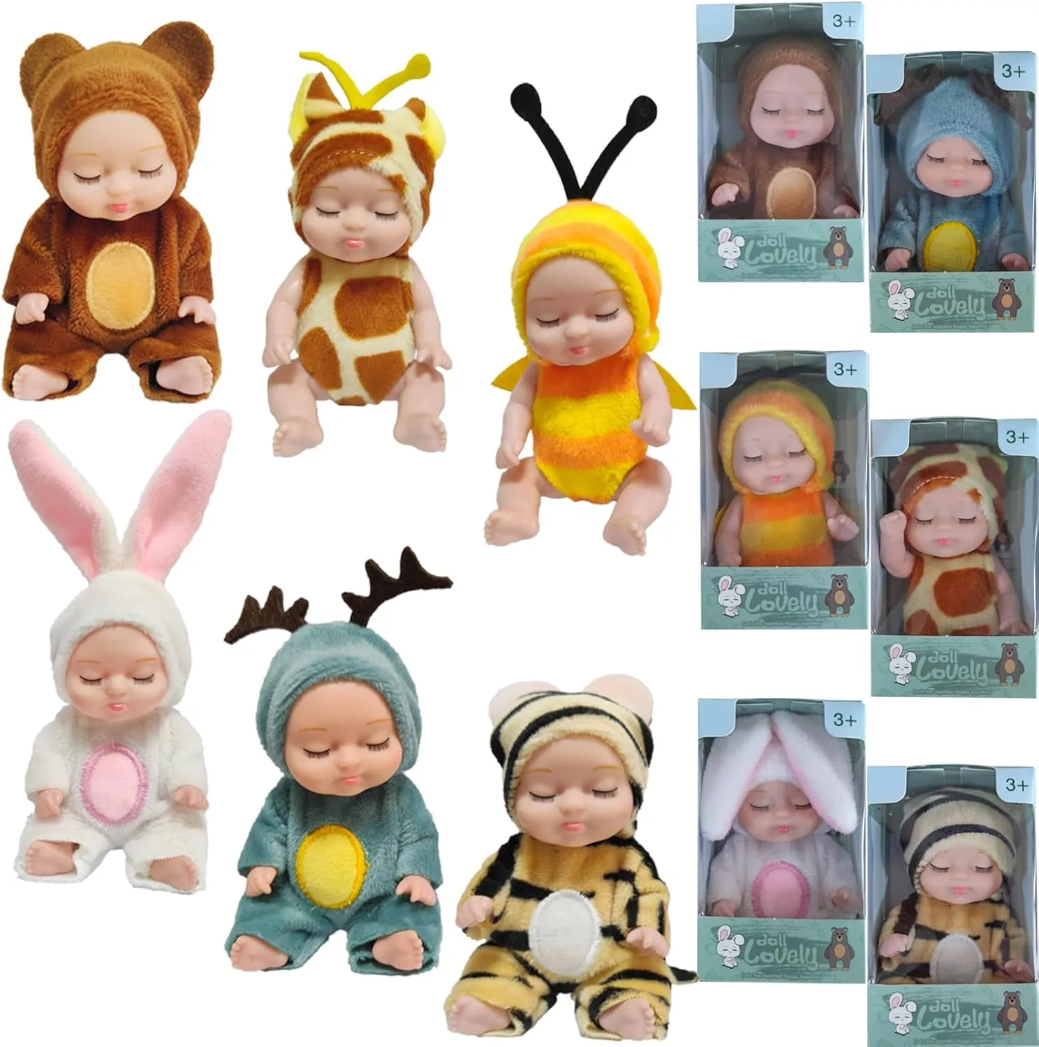 Mini Rebirth Doll, Gift Box Miniature Doll, Toys for Kids Over 3 Years Old (Style A)
