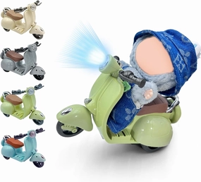 Mini Electric Doll Scooter Vehicles Toy with LED Lights & Music for La-bubu, Rotate 360° Cute Scooter Toy for Dolls, Decor Desktop Ornaments for Labuu Collectors Battery Not Included (Green)