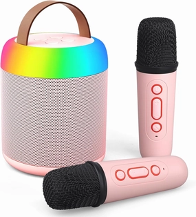 Mini Party Karaoke Machine Toy for Kids Audlts, Portable Led Karaoke Toy Speaker with 2 Wireless Microphones for Girls Boys Birthday, Holiday Stocking Stuffer Party Favors Supplies