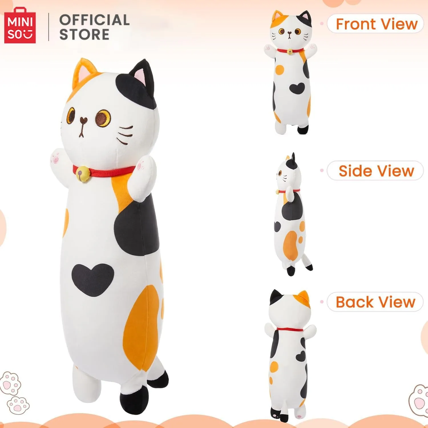 MINISO Long Cat Plush Pillow Kitten Body Pillow Stuffed Animals Soft Throw Sleeping Pillow Kawaii Cuddle Cartoon Stuffed Plush Toy for Kids Boys Girls, 53"