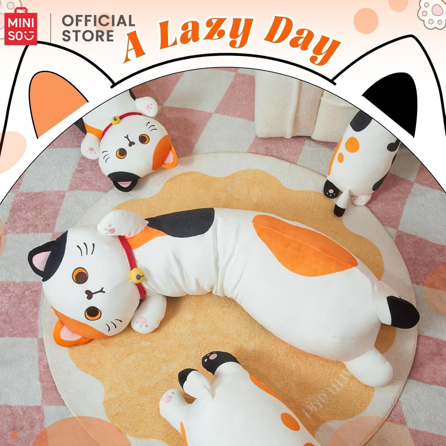 MINISO Long Cat Plush Pillow Kitten Body Pillow Stuffed Animals Soft Throw Sleeping Pillow Kawaii Cuddle Cartoon Stuffed Plush Toy for Kids Boys Girls, 53"