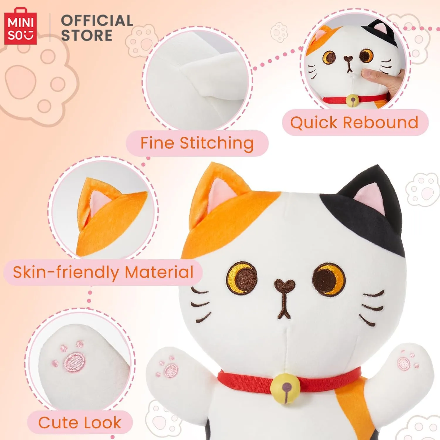 MINISO Long Cat Plush Pillow Kitten Body Pillow Stuffed Animals Soft Throw Sleeping Pillow Kawaii Cuddle Cartoon Stuffed Plush Toy for Kids Boys Girls, 53"
