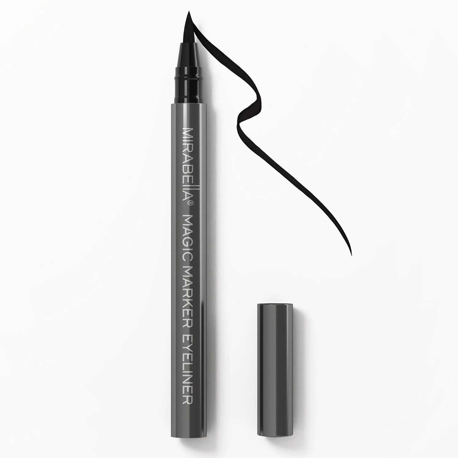 Mirabella Black Magic Marker Waterproof Liquid Eyeliner, Long-Lasting Smudge-Proof Matte Black Eyeliner with Felt Brush-Tip for Precise Controlled Application and Antioxidants Vitamin C and E