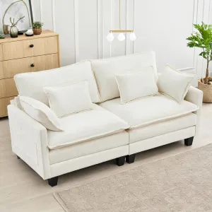 Modular Cloud Couch Sectional Sofa,Deep Seat Sofa Loveseat Sleeper with Couch Pillows for Small Space,Chenille Sofa Sleeper Comfy Couches for Living Room Apartment (Beige White, 77.6"-Loveseat)