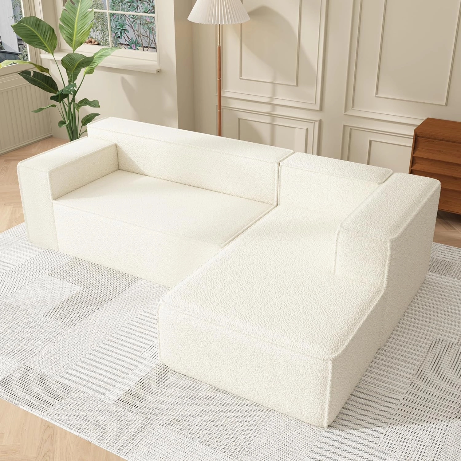 Modular Sectional Sleeper Sofa,L-Shape Chaise,7-Seater Sofa,Upholstered Couches for Living Room Bedroom,No Assembly,White