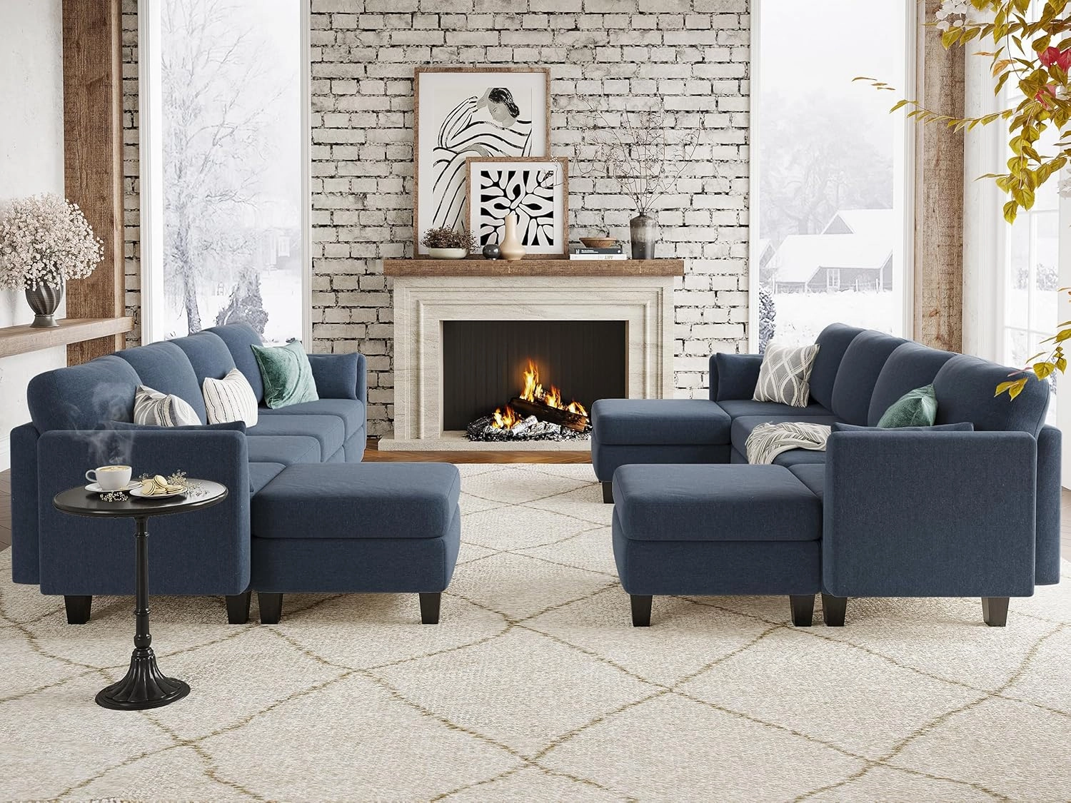 Modular Sectional Sofa, 6 Seat Comfy Modular Sofa Couch with High Density Memory Foam, Convertible U Shaped Sofa Couch for Living Room, Modern U Shaped Sectional Sofa Blue