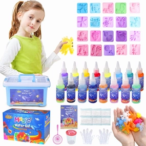 MOMJOY Magic Water Elf Toy Kit - Aqua Fairy Water Gel Kit for Kids with 16 Magic Gel Colors and 20 Shape Molds for Water Pets - DIY Squishy Toys - Perfect Birthday Gifts for Girls and Boys Ages 3 