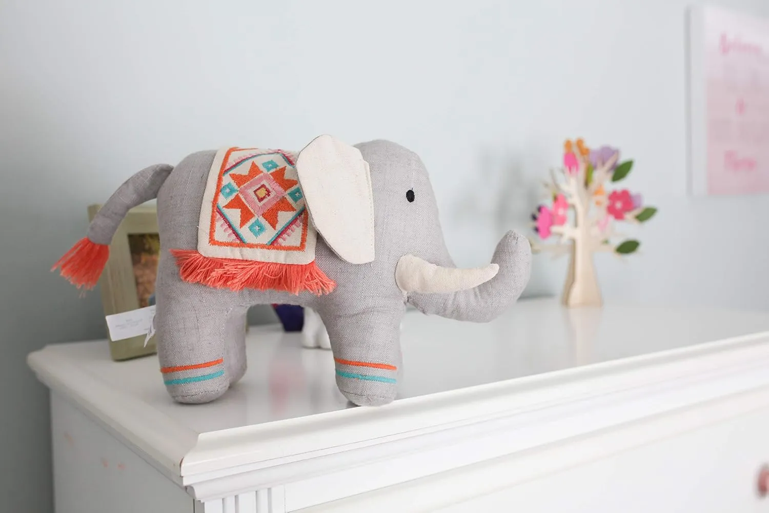 MON AMI Plush Indian Elephant Draped with an Ornate Tribal Blanket, Grey, Orange Blanket, 11", Fun Stuffed Toy for Boys & Girls, Soft & Huggable, Ideal Gift for Christmas