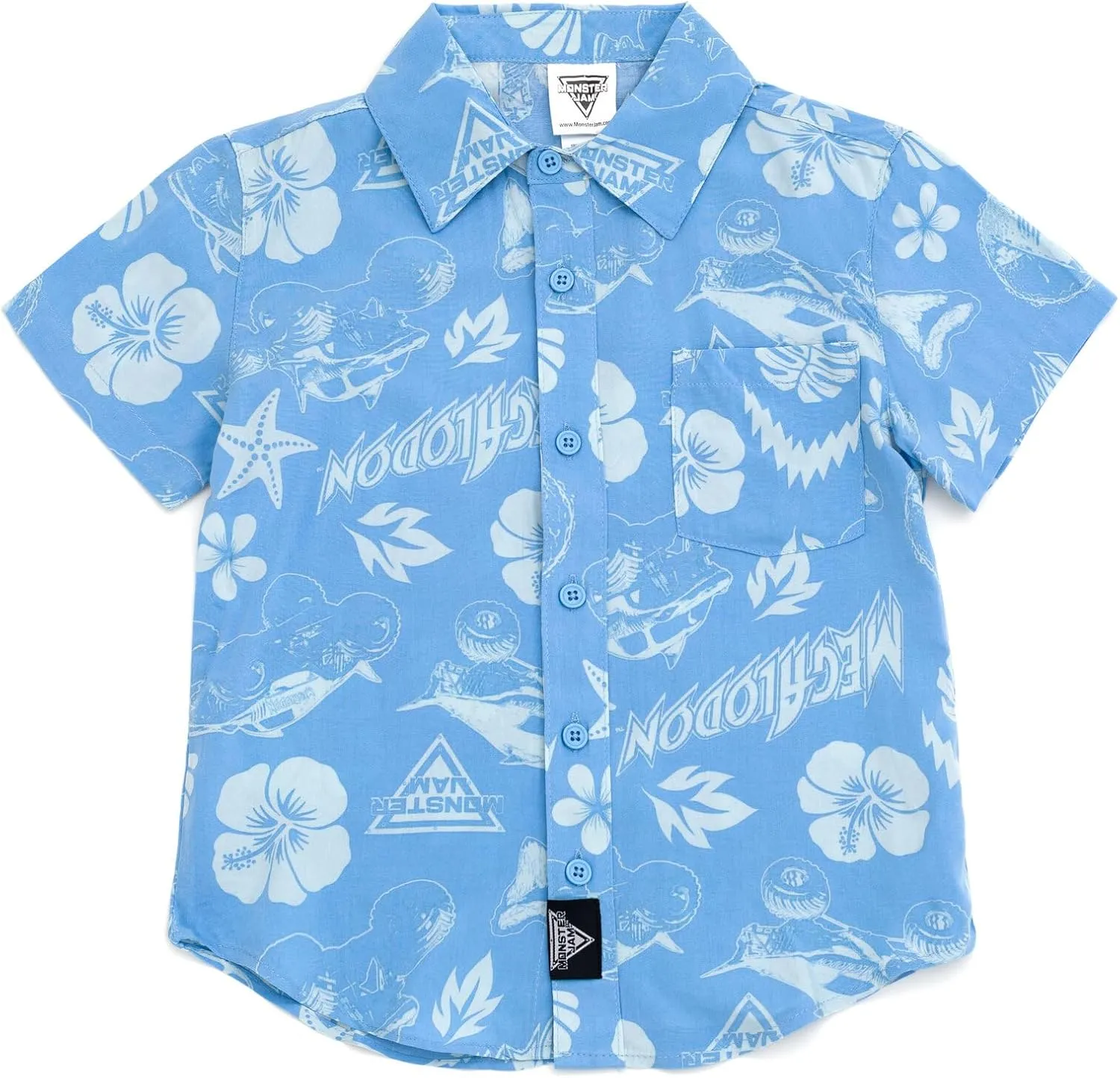 Monster Jam Matching Family Hawaiian Button Down Shirt Toddler to Adult Grave Digger El Toro Loco Megalodon