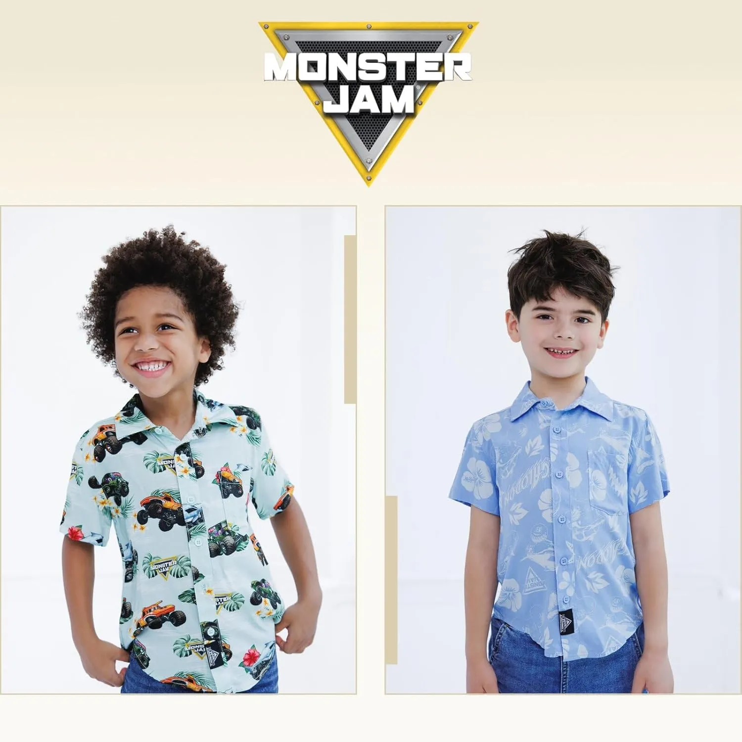 Monster Jam Matching Family Hawaiian Button Down Shirt Toddler to Adult Grave Digger El Toro Loco Megalodon
