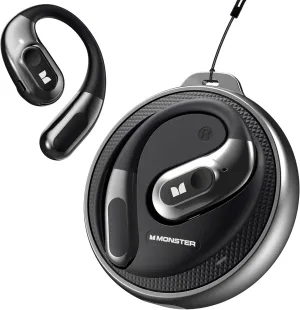 Monster Open Ear Headphones AC330, Wireless Earbuds Bluetooth 5.4 with Clear Talk, Stylish Rotating Case with Lanyard, Type-C Charging, Comfort Fit, 24H Playback, IPX5 Water Resistant, Black