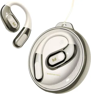 Monster Open Ear Headphones AC330, Wireless Earbuds Bluetooth 5.4 with Clear Talk, Stylish Rotating Case with Lanyard, Type-C Charging, Comfort Fit, 24H Playback, IPX5 Water Resistant, White
