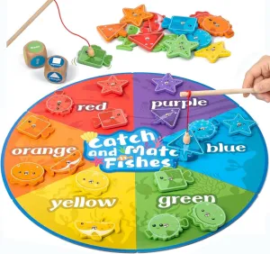 Montessori Toy for Toddlers, Fine Motor Skill Wooden Magnetic Fishing Game for Kids, Early Learning Color and Shape Sorter Toys for Age 3 4 5 Girls Boys Preschool Educational Gift