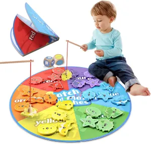 Montessori Toy for Toddlers,Fine Motor Toys Wooden Magnetic Fishing Game for Toddlers 3-5,Color and Shape Sorter for Age 3 4 5 Girls Boys Preschool Educational Toys Gift