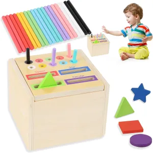 Montessori Toys for 1-3 Year Old, Wooden Learning Color Sorting Toys for Toddlers Age 1 2 3, Educational Fine Motor Developmental Sensory Matching Games, 12-36 Month Old Baby Boys Girls Gifts
